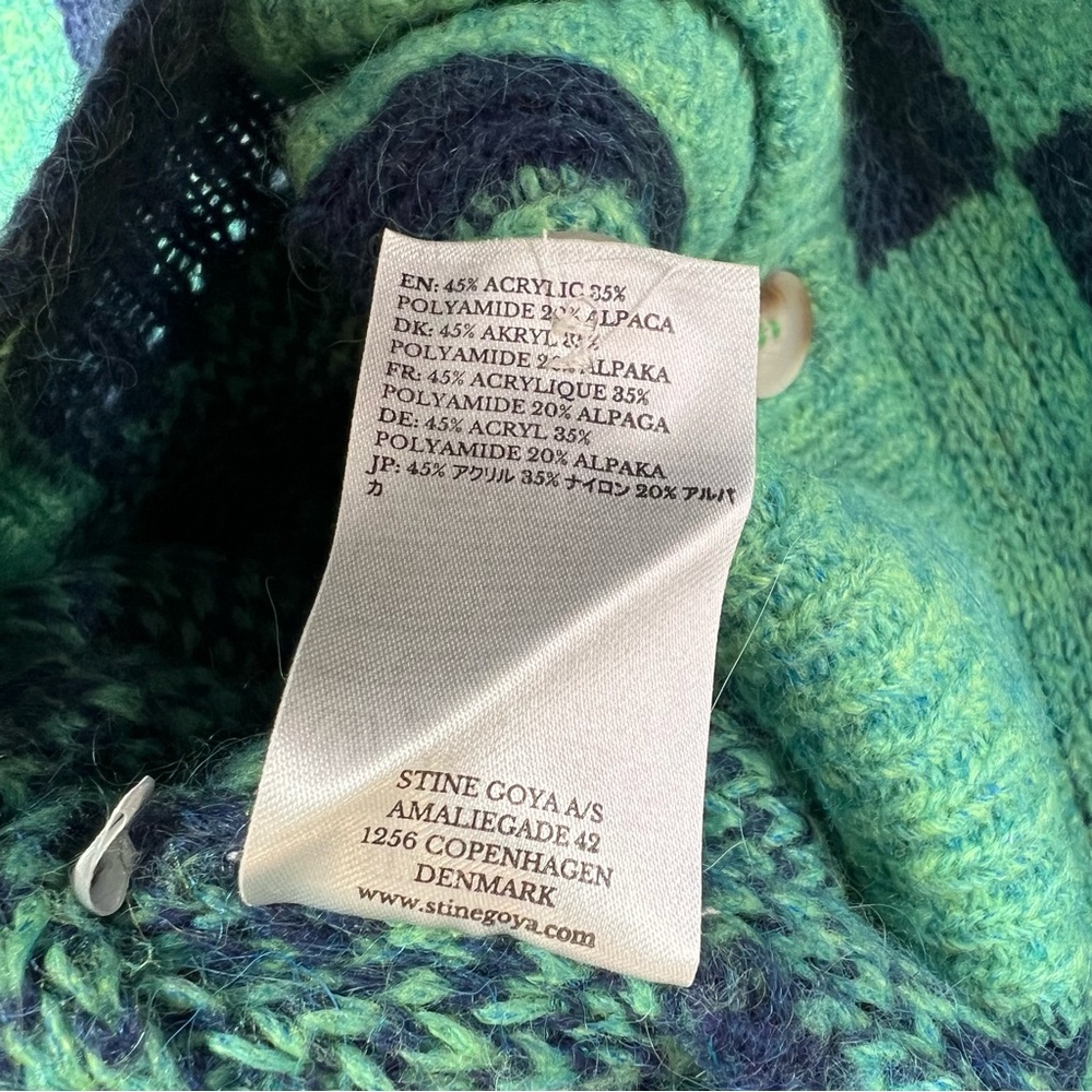 STINE GOYA Amara Cardigan Green Navy Checkered Size Medium - Picture 7 of 13